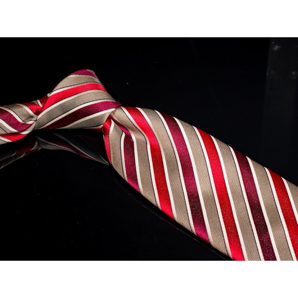 Countess Mara 100% Silk Tie Red Gray Striped Mens Designer Necktie